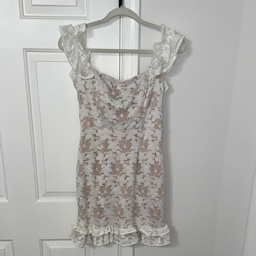 White Lace Ruffle Dress